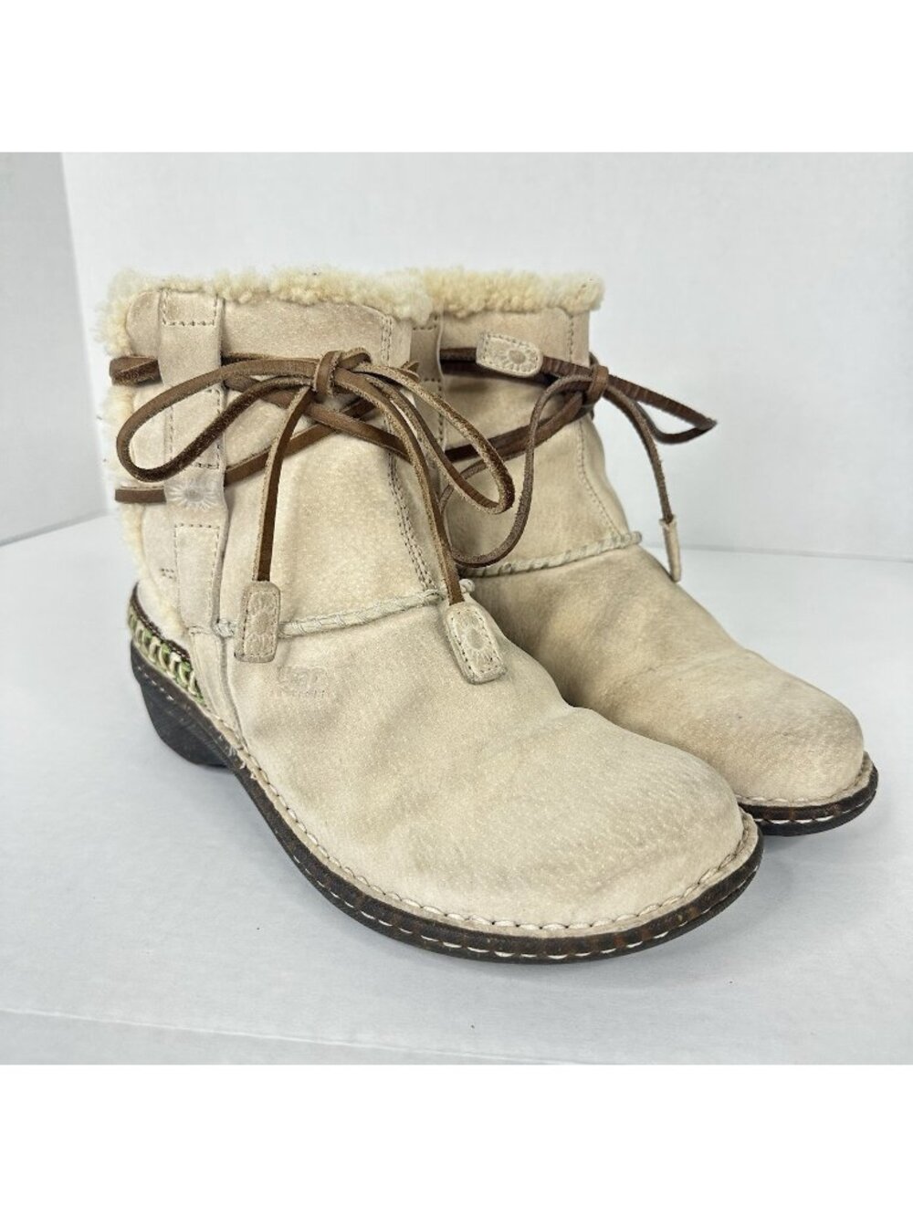 UGG Australia Cove Suede Shearling Ankle Boots Sand Cream Women's 7 Boho